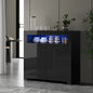 SB-BD-LEED-BK-AB Oikiture Buffet Sideboard Storage Cabinet LED RGB High Gloss 2 Doors Black