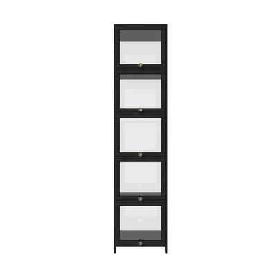 SB-DISPLAY-540-BK Oikiture Display Cabinet Slim Storage 5-Tier Shelves Clear Bookcase Rack Black