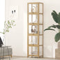 SB-DISPLAY-540-WD Oikiture Display Cabinet Slim Storage 5-Tier Shelves Clear Bookcase Rack Oak