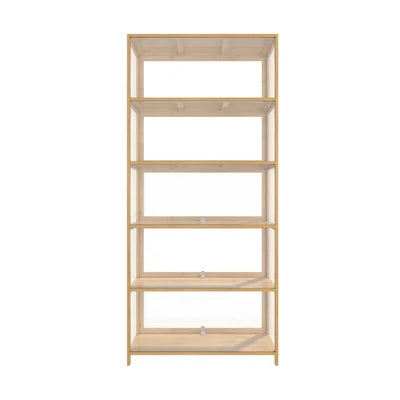 SB-DISPLAY-580-WD Oikiture Display Cabinet Storage 5-Tier Shelves Clear Bookcase Stand Rack Oak