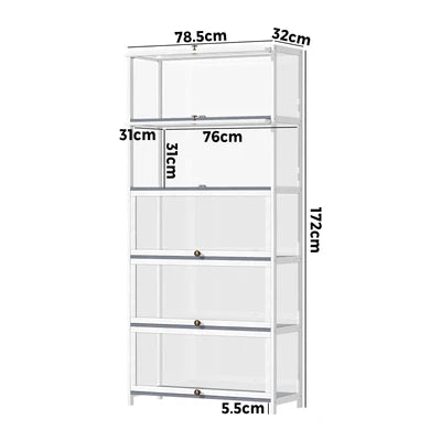 SB-DISPLAY-580-WH OIKITURE 5 Tier Display Storage Cabinet with Magnetic Closure Clear Door,Hallway Shelves Cabinet for Living Room Dining