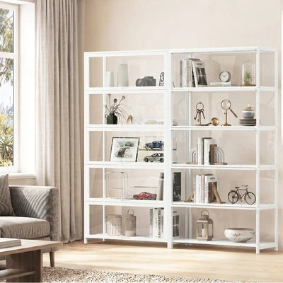 SB-DISPLAY-590-WH Oikiture Display Cabinet Storage 5-Tier Shelves Tall Clear Bookcase Rack White