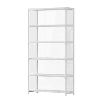 SB-DISPLAY-590-WH Oikiture Display Cabinet Storage 5-Tier Shelves Tall Clear Bookcase Rack White