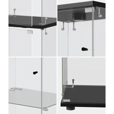 SB-EC1642-4T-BK-AB Oikiture Glass Display Cabinet 4-Tier LED Light Bookcase Clear Showcase Black