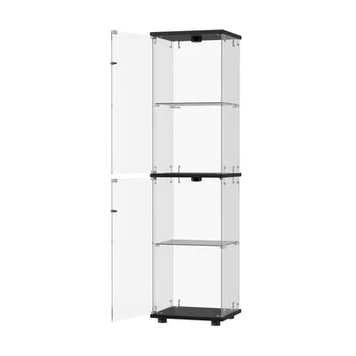 SB-EC1642-4T-BK-AB Oikiture Glass Display Cabinet 4-Tier LED Light Bookcase Clear Showcase Black