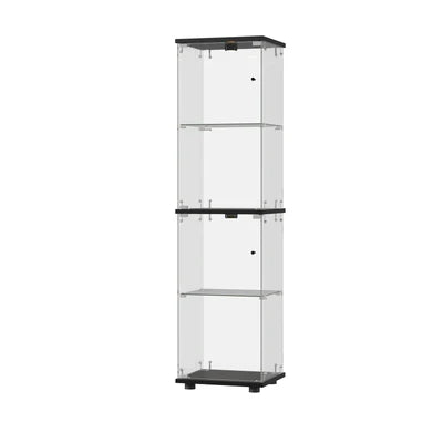SB-EC1642-4T-BK-AB Oikiture Glass Display Cabinet 4-Tier LED Light Bookcase Clear Showcase Black