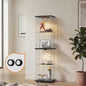 SB-EC1642-4T-BK-AB Oikiture Glass Display Cabinet 4-Tier LED Light Bookcase Clear Showcase Black