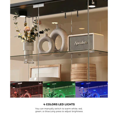 SB-EC1681-4T-BK-ABC Oikiture Glass Display Cabinet 4-Tier LED Light Bookcase With 2 Doors Black