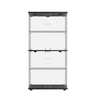 SB-EC1681-4T-BK-ABC Oikiture Glass Display Cabinet 4-Tier LED Light Bookcase With 2 Doors Black