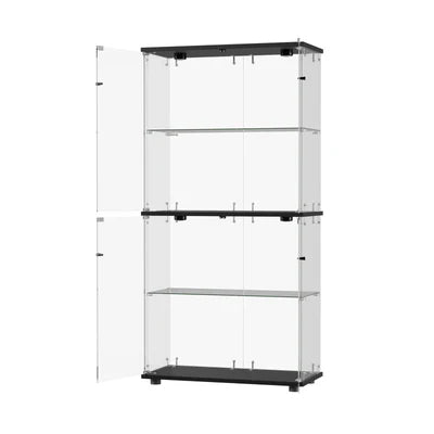 SB-EC1681-4T-BK-ABC Oikiture Glass Display Cabinet 4-Tier LED Light Bookcase With 2 Doors Black