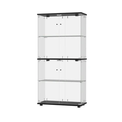 SB-EC1681-4T-BK-ABC Oikiture Glass Display Cabinet 4-Tier LED Light Bookcase With 2 Doors Black