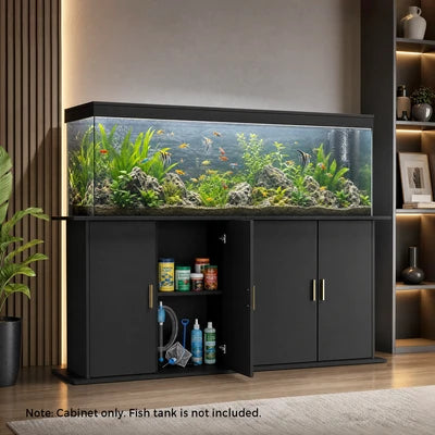SB-FINI-2D-BK Oikiture Fish Tank Stand Aquarium Cabinet Buffet Sideboard Storage Cabinet Black