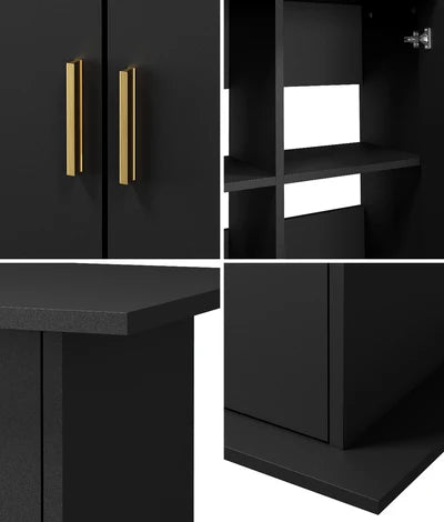 SB-FINI-2D-BK Oikiture Fish Tank Stand Aquarium Cabinet Buffet Sideboard Storage Cabinet Black