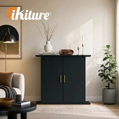 SB-FINI-2D-BK Oikiture Fish Tank Stand Aquarium Cabinet Buffet Sideboard Storage Cabinet Black