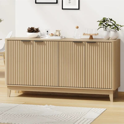SB-HH-GLORY-4D-WD-AB Oikiture Buffet Sideboard Storage Cabinet 4 Doors Cupboard Hallway Table Natural