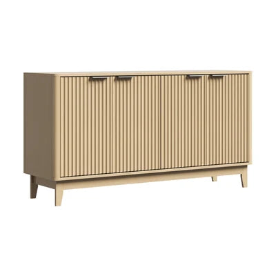 SB-HH-GLORY-4D-WD-AB Oikiture Buffet Sideboard Storage Cabinet 4 Doors Cupboard Hallway Table Natural