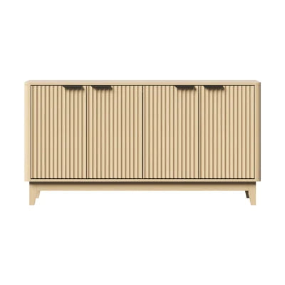 SB-HH-GLORY-4D-WD-AB Oikiture Buffet Sideboard Storage Cabinet 4 Doors Cupboard Hallway Table Natural