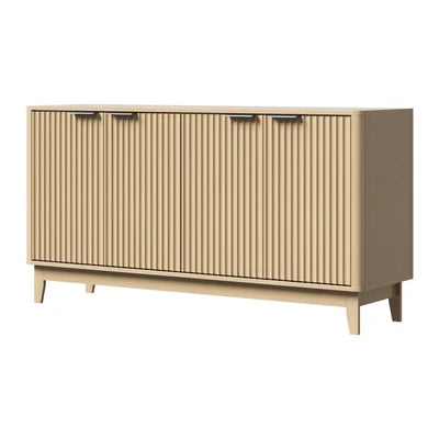 SB-HH-GLORY-4D-WD-AB Oikiture Buffet Sideboard Storage Cabinet 4 Doors Cupboard Hallway Table Natural
