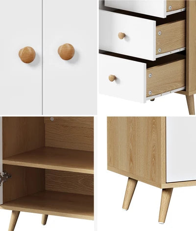 SB-LISA-D2-WHWD Oikiture Buffet Sideboard Cabinet 4 Drawers Storage Cupboard Hallway Table