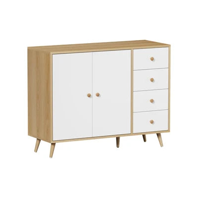 SB-LISA-D2-WHWD Oikiture Buffet Sideboard Cabinet 4 Drawers Storage Cupboard Hallway Table