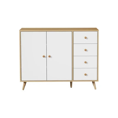 SB-LISA-D2-WHWD Oikiture Buffet Sideboard Cabinet 4 Drawers Storage Cupboard Hallway Table