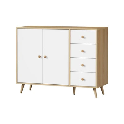 SB-LISA-D2-WHWD Oikiture Buffet Sideboard Cabinet 4 Drawers Storage Cupboard Hallway Table