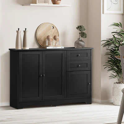 SB-NED-A29-BK-AB Oikiture Buffet Sideboard Storage Cabinet Cupboard Hallway Drawers Table Black