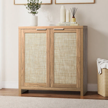 SB-XF-HAN-2D-WD Oikiture Buffet Sideboard Rattan Storage Cabinet Cupboard Kitchen Hallway Table