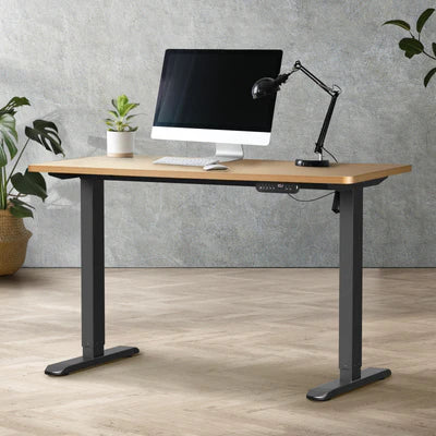 SD-LEG-120M-BK+DB-SLIM-12-OAK Oikiture 120CM Electric Standing Desk Single Motor Frame with Tabletop 3 Colour