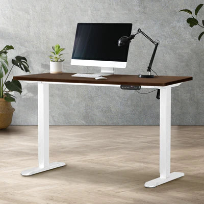 SD-LEG-120M-WH+DB-SLIM-12-WN Oikiture 120CM Electric Standing Desk Single Motor Frame with Tabletop 3 Colour