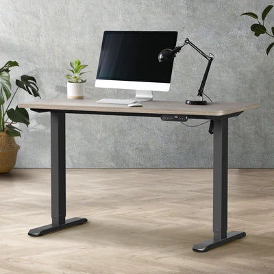 SD-LEG-140M-BK+DB-SLIM-14-GYOAK Oikiture Electric Standing Desk Single Motor Black Frame 140CM Tabletop
