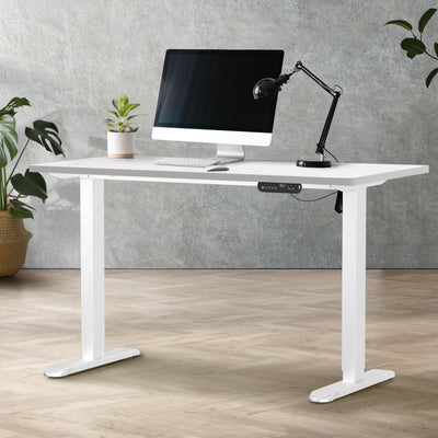 SD-LEG-140M-WH+DB-SLIM-14-WH Oikiture Electric Standing Desk Single Motor White Frame 140CM Tabletop