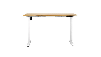 SD-LEG-L145M-WH+DB-SLIM-L145-OAK Oikiture L-shape Electric Standing Desk Single Motor White Frame Oak Top 145CM Desktop