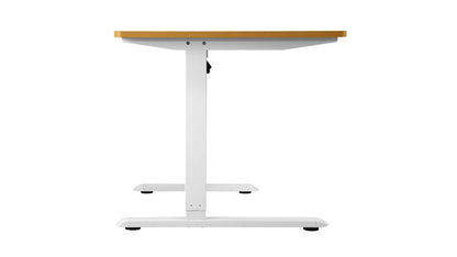 SD-LEG-L145M-WH+DB-SLIM-L145-OAK Oikiture L-shape Electric Standing Desk Single Motor White Frame Oak Top 145CM Desktop