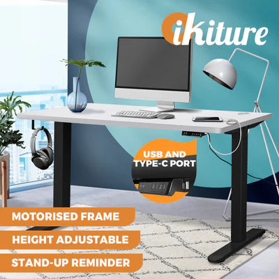 SD-LEG-M1-BK+DB-14-WH Oikiture Electric Standing Desk Motorised Height Adjustable Sit Stand Table