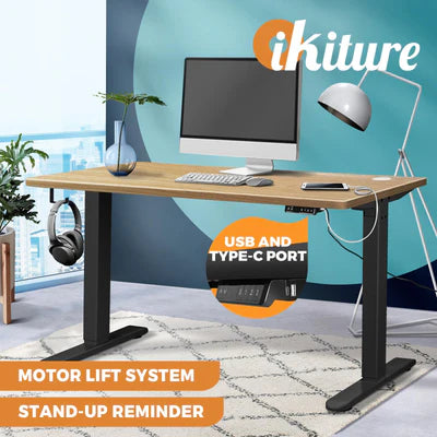 SD-LEG-M1-BK+DB-15-OAK Oikiture Electric Standing Desk Motorised Height Adjustable Sit Stand Table