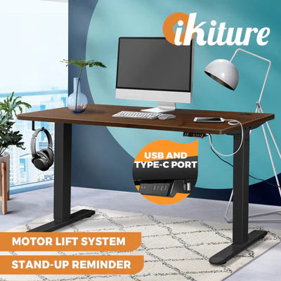 SD-LEG-M1-BK+DB-15-WN Oikiture Electric Standing Desk Motorised Height Adjustable Sit Stand Table