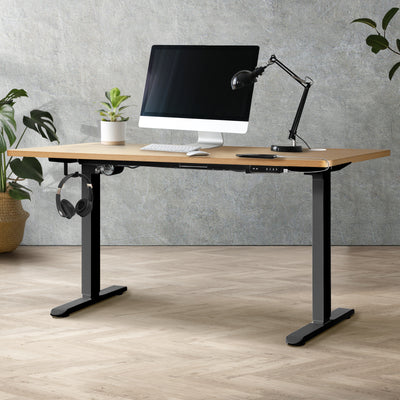 SD-LEG-M1-BK+DB-16-OAK Oikiture Electric Standing Desk Motorised Height Adjustable Sit Stand Table