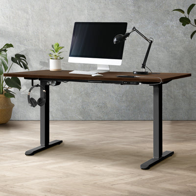 SD-LEG-M2-BK+DB-16-WN Oikiture Electric Standing Desk Motorised Height Adjustable Office Desk USB Port