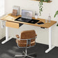 SD-LEG-M1-WH+DB-16-OAK+DB-DRAW-MTL-OAK Oikiture 160cm Electric Standing Desk w/ Drawer Motorised Adjustable Oak White