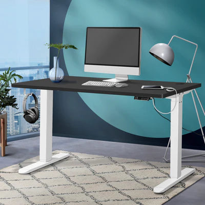 SD-LEG-M1-WH+DB-14-BK Oikiture Standing Desk Motorised Electric Sit Stand Table Height Adjustable 140Cm