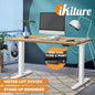 SD-LEG-M2-WH+DB-15-OAK Oikiture Electric Standing Desk Motorised Height Adjustable Office Desk USB Port