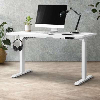 SD-LEG-M1-WH+DB-15-WH Oikiture Electric Standing Desk Motorised Height Adjustable Sit Stand Table