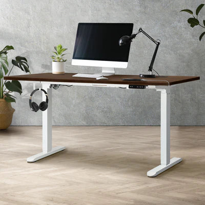 SD-LEG-M1-WH+DB-16-WN Oikiture Electric Standing Desk Motorised Height Adjustable Sit Stand Table