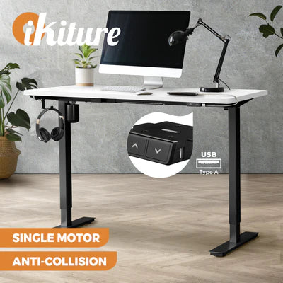 SD-LEG-S1-BK+DB-12-WH Oikiture Electric Standing Desk Single Motor 120/140/150cm