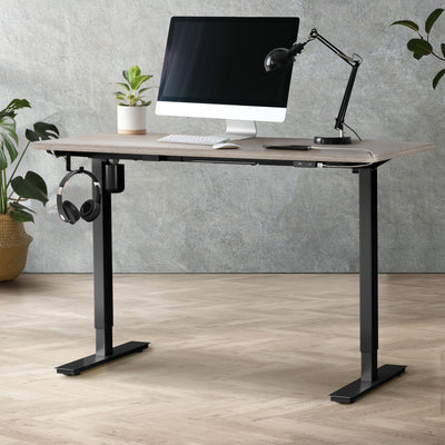SD-LEG-S1-BK+DB-14-GYOAK Oikiture Electric Standing Desk Single Motor 120/140/150cm