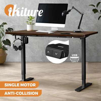 SD-LEG-S1-BK+DB-15-WN Oikiture Electric Standing Desk Single Motor 120/140/150cm
