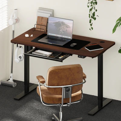 SD-LEG-S1-BK+DB-15-WN+DB-DRAW-PLS-BK Oikiture 150cm Electric Standing Desk with Drawer Height Adjustable Black&Walnut