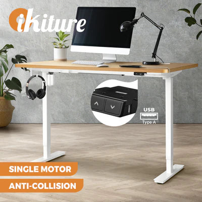 SD-LEG-S1-WH+DB-14-OAK Oikiture Electric Standing Desk Single Motor 120/140/150cm