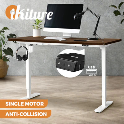 SD-LEG-S1-WH+DB-14-WN Oikiture Electric Standing Desk Single Motor 120/140/150cm